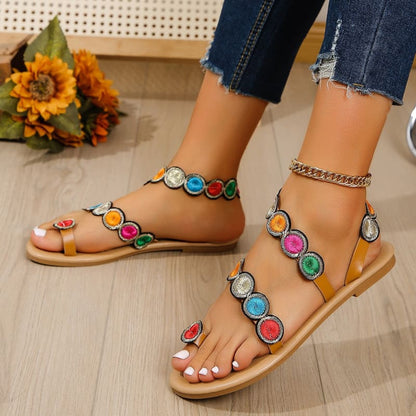 Ladies Peacock Pattern Embroidered Flat Summer Sandals