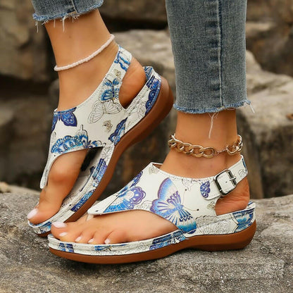 Ladies Anke Buckle Casual Wedge Sandals with Butterflies