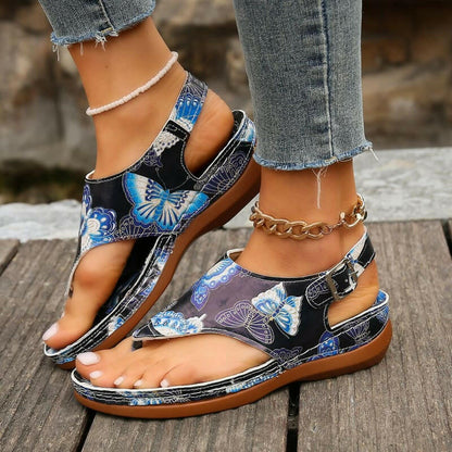 Ladies Anke Buckle Casual Wedge Sandals with Butterflies