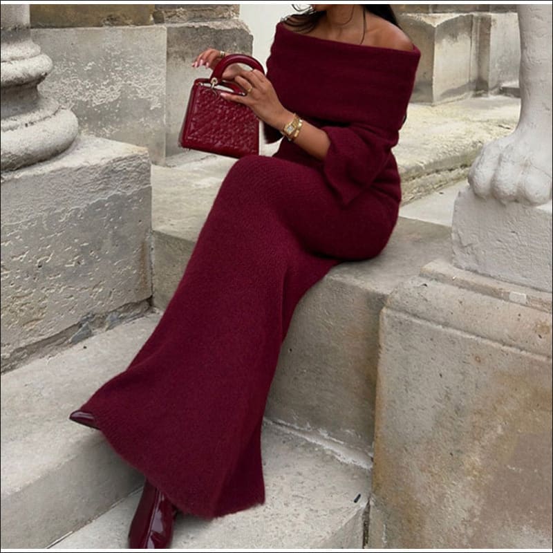 Ladies Burgundy Off-Shoulder Long Dress for Elegance