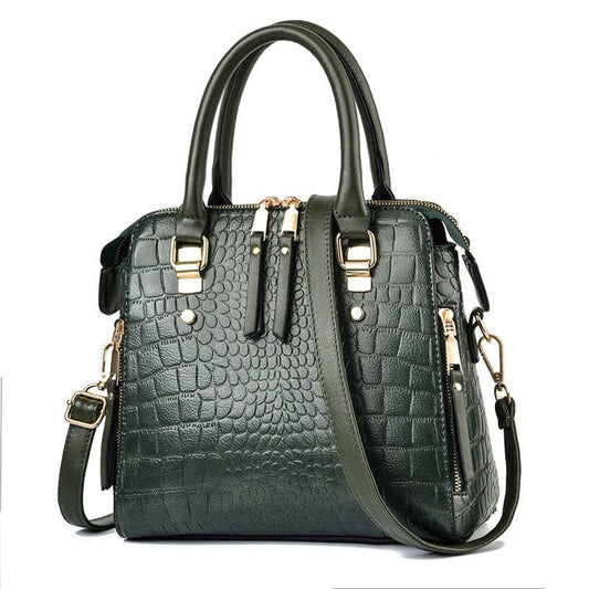 Ladies Crocodile Print Crossbody Shoulder Bag army green