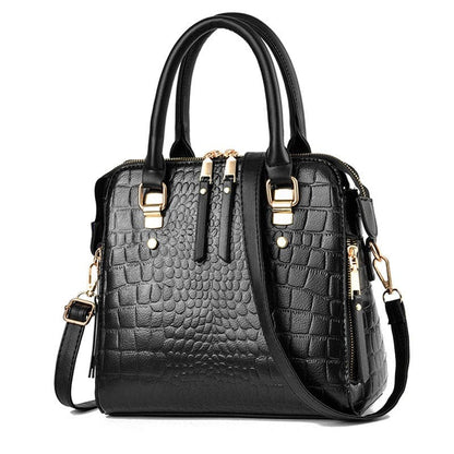 Ladies Crocodile Print Crossbody Shoulder Bag black