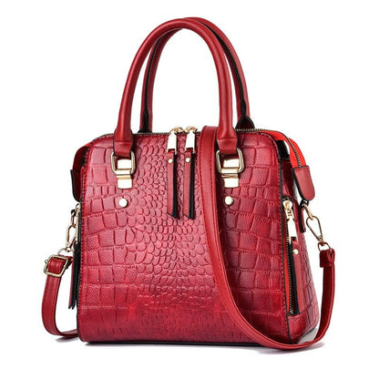 Ladies Crocodile Print Crossbody Shoulder Bag red