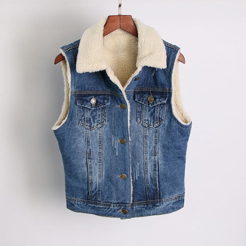 Ladies Denim Slim Lambs Wool Lined Gilet Bodywarmer Dark