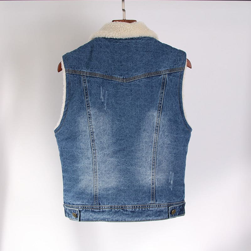 Ladies Denim Slim Lambs Wool Lined Gilet Bodywarmer