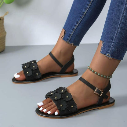 Ladies Faux Leather Floral Design Summer Sandals