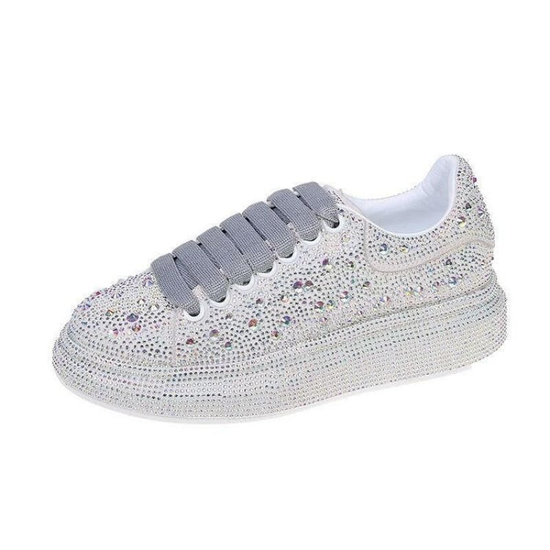 Rhinestone Bling Thick Sole Lace Up Leisure Shoes Bright