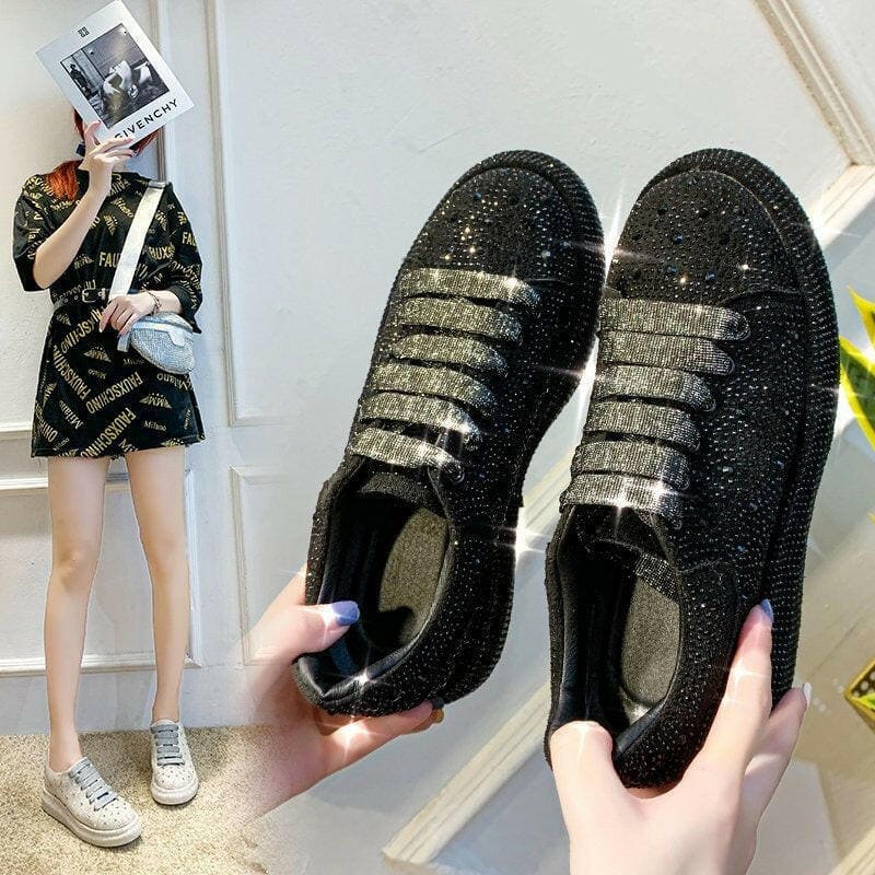 Rhinestone Bling Thick Sole Lace Up Leisure Shoes