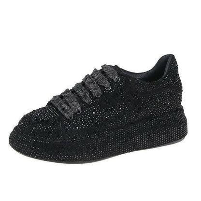 Rhinestone Bling Thick Sole Lace Up Leisure Shoes