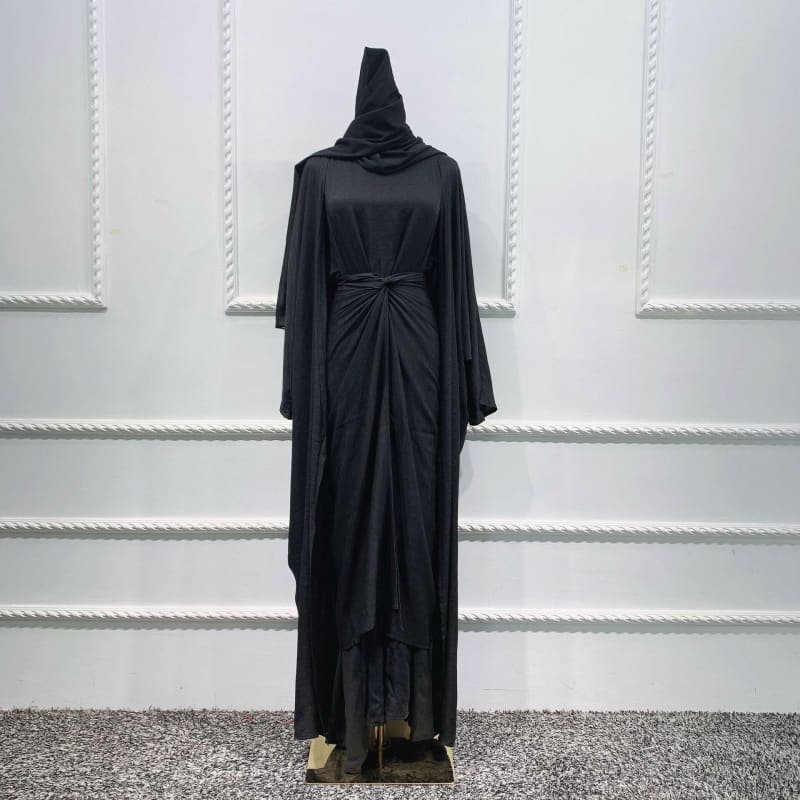 Ladies Full Set Kaftan Abaya with Matching Turban Black