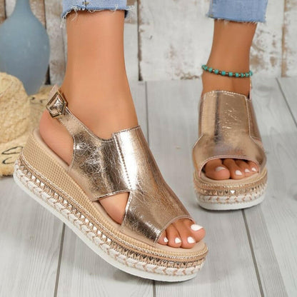 Ladies Summer Sandals in Gold or Silver Metallic