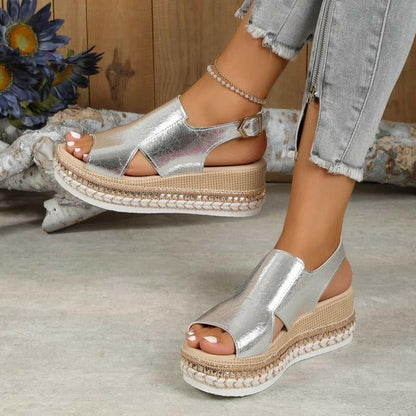 Ladies Summer Sandals in Gold or Silver Metallic Silver