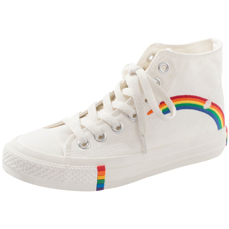 Ladies Hi Top Rainbow Canvas Shoes with Rainbow Sole