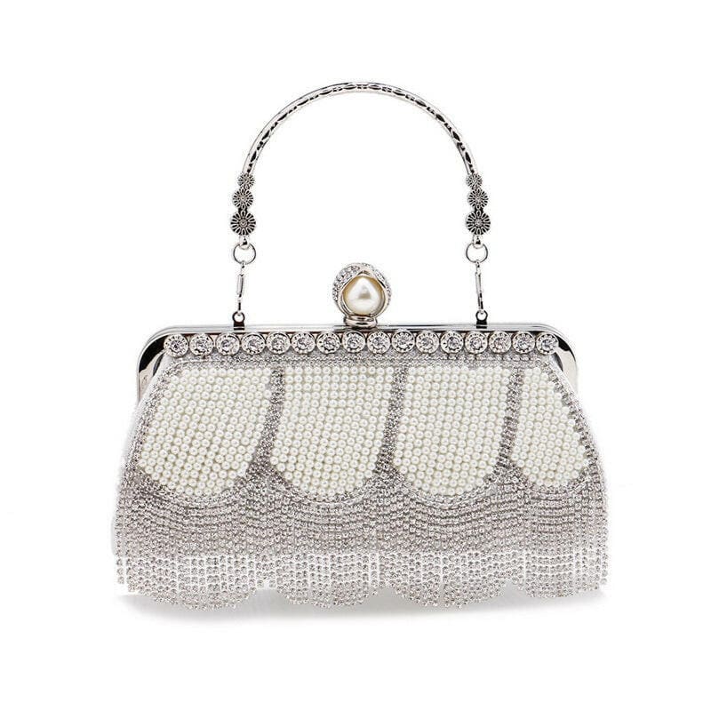 Ladies High End Rhinestone Fringed Evening Bag Silver