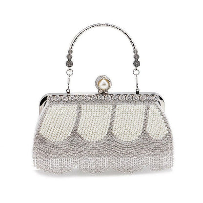 Ladies High End Rhinestone Fringed Evening Bag Silver