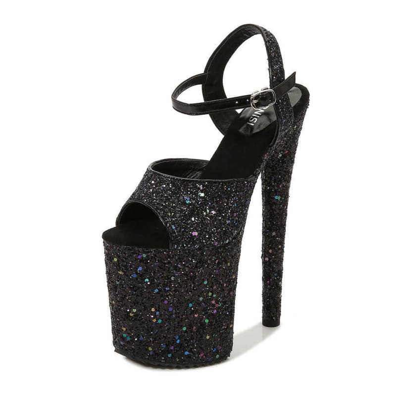 Ladies High Platform Glittered Sandals for Style Black / 35