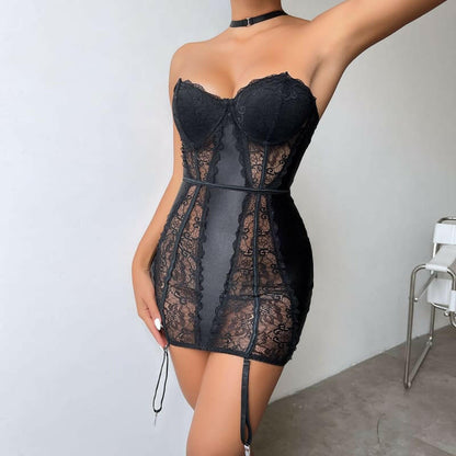 Ladies Lace Push Up Halter Sexy Lingerie See Through