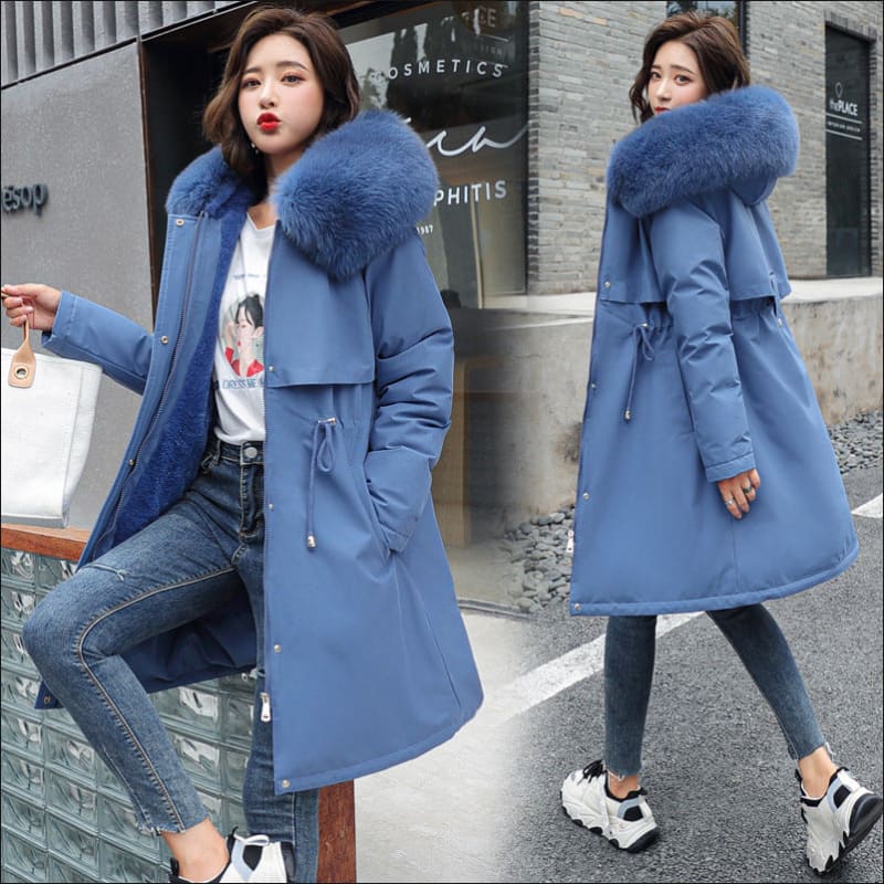 Ladies Long Length Fleece Lined Coat with Fur Collar