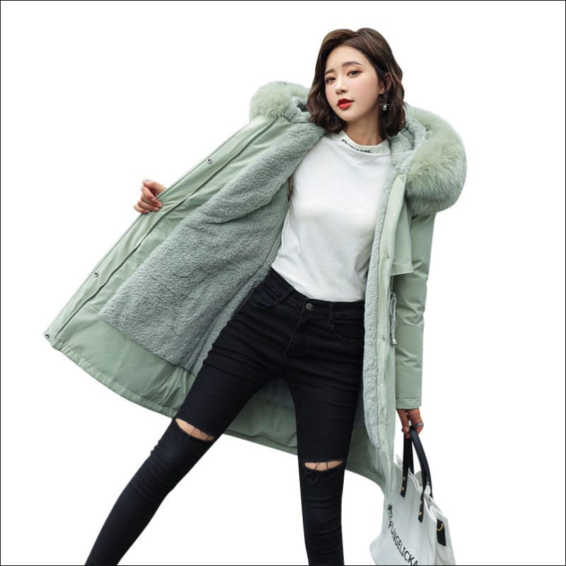 Ladies Long Length Fleece Lined Coat with Fur Collar