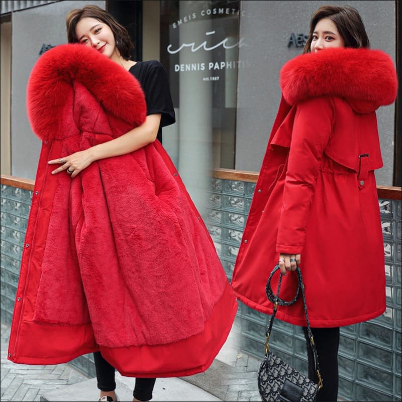 Ladies Long Length Fleece Lined Coat with Fur Collar