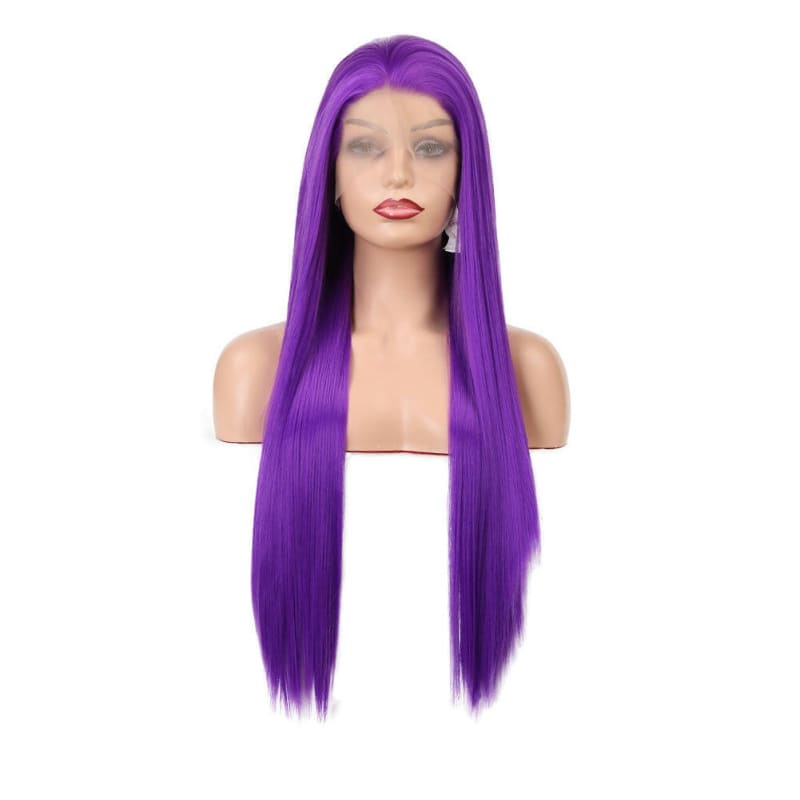 Ladies Long Straight Purple Synthetic Lace Front Wig