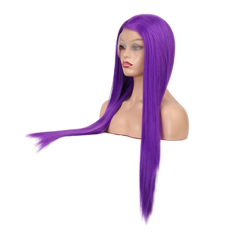 Ladies Long Straight Purple Synthetic Lace Front Wig