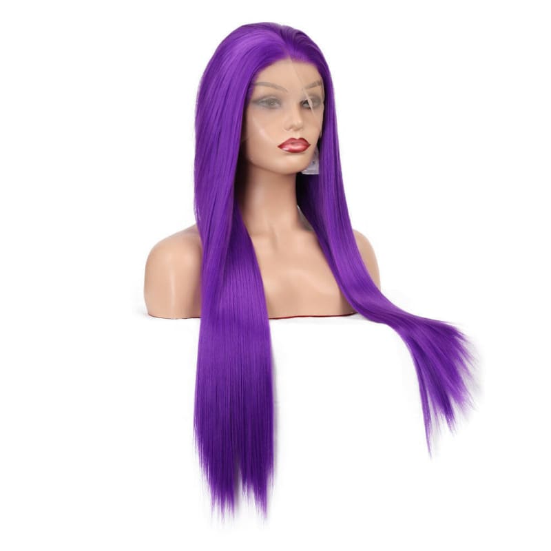 Ladies Long Straight Purple Synthetic Lace Front Wig