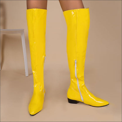 Ladies Low Heel Candy Colours Over-the-knee Boots Yellow