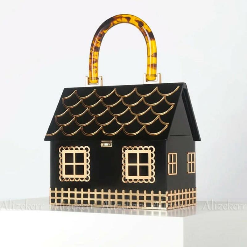 Ladies Luxury Designer Acrylic Handle Handbag Black / L18.5