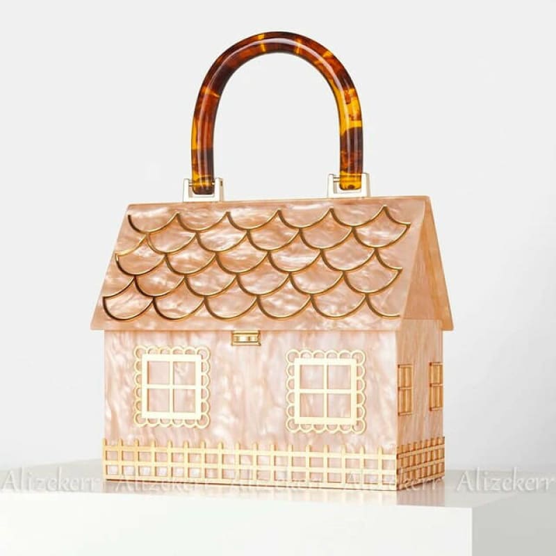 Ladies Luxury Designer Acrylic Handle Handbag Champagne