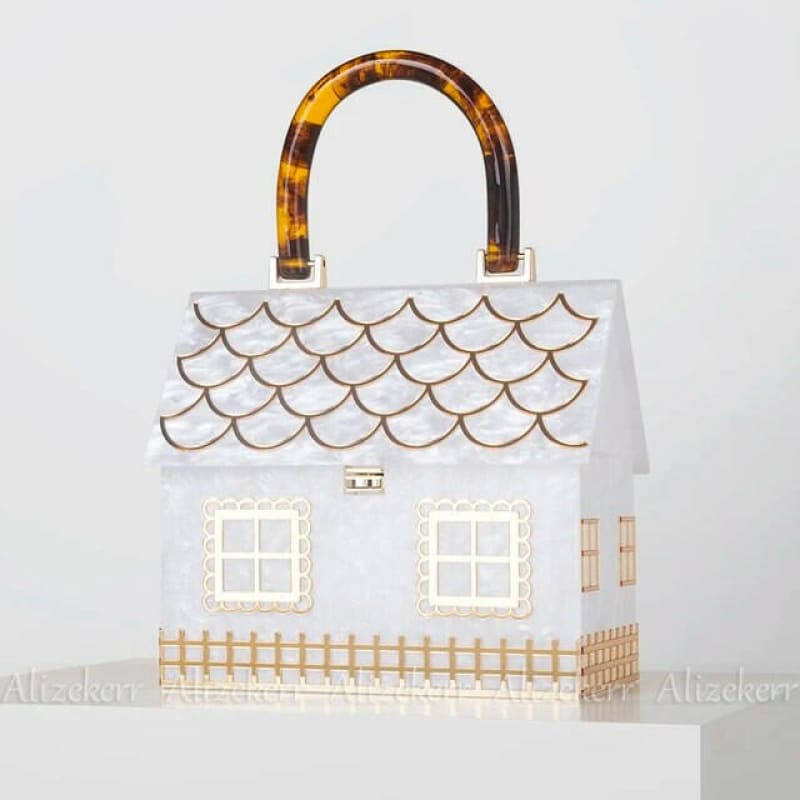 Ladies Luxury Designer Acrylic Handle Handbag White / L18.5