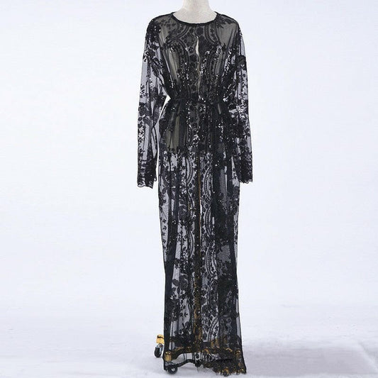 Ladies Luxury Sequined Muslim Robe for Elegance Black / L