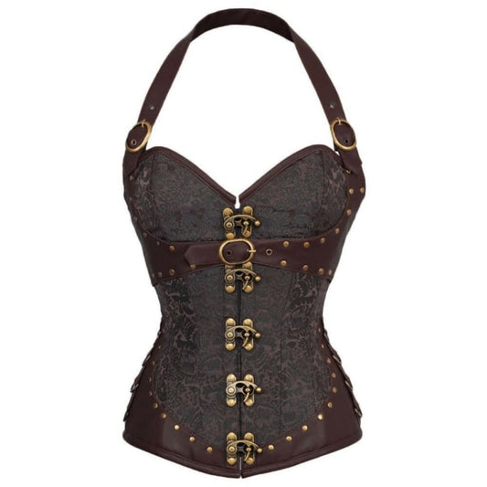 Ladies Sexy Gothic Corset Lingerie Shapewear Leather Brown