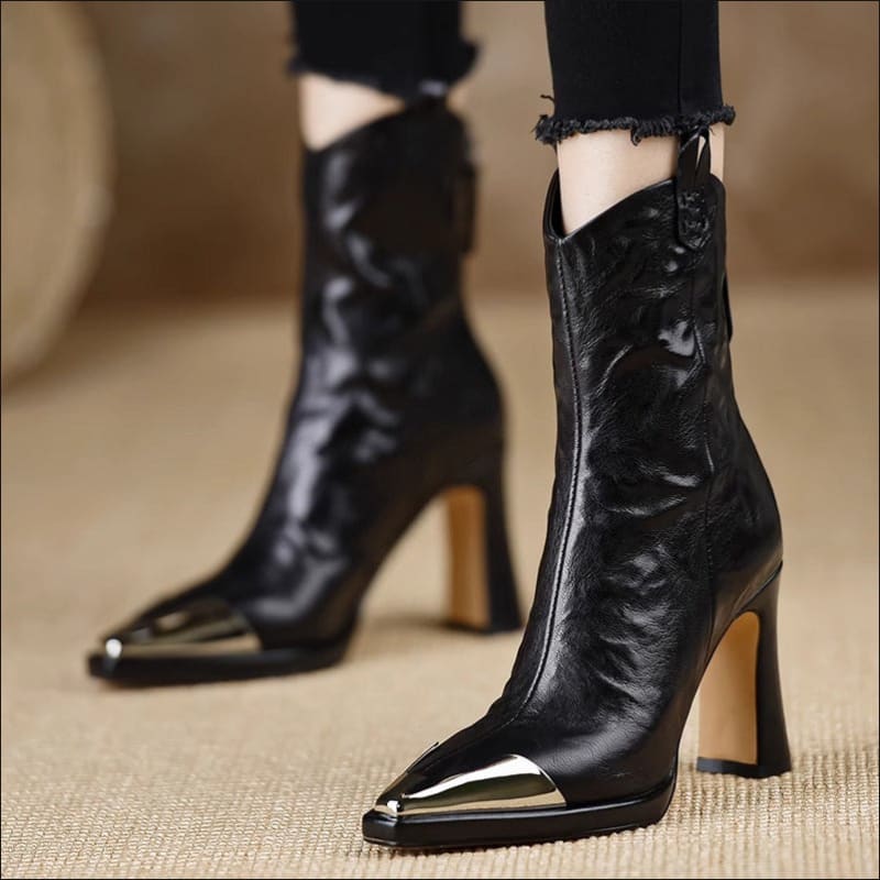 Ladies Metal Covered Retro Mid-calf Boots