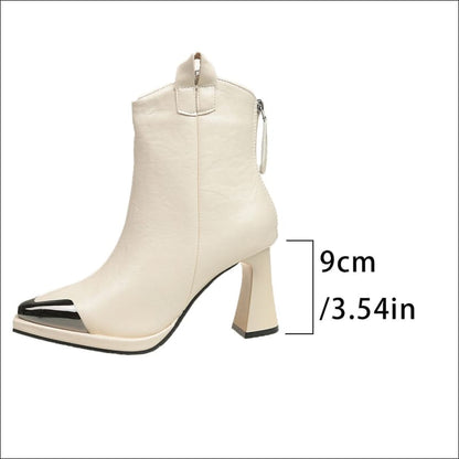 Ladies Metal Covered Retro Mid-calf Boots OFF White / 35