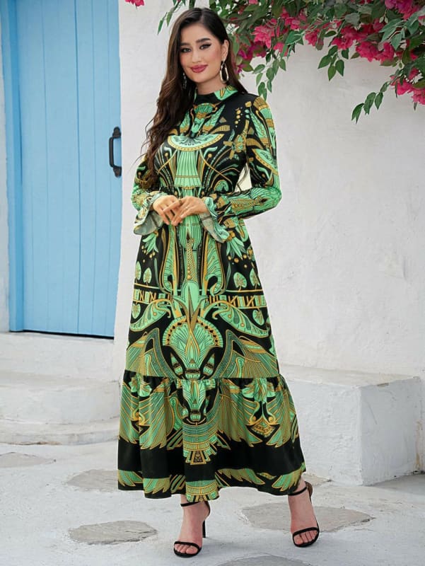 Ladies Middle Eastern Casual Round Neck Dress