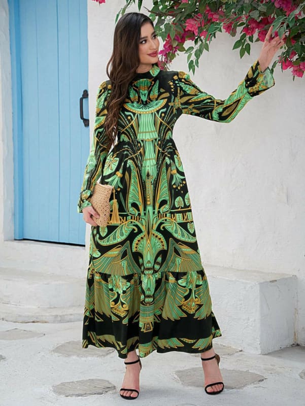 Ladies Middle Eastern Casual Round Neck Dress