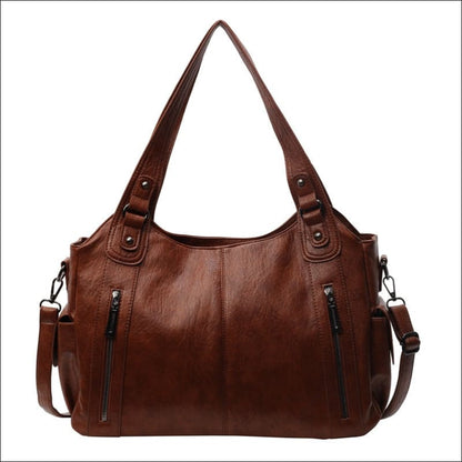 Ladies Multi Zip Shoulder Travel Messenger Bag Brown