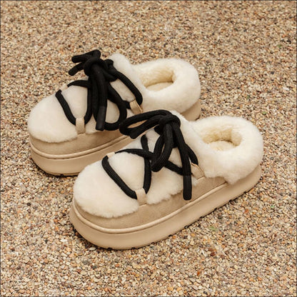 Ladies Outdoor Suede Platform Fur Slippers for Style Pearl