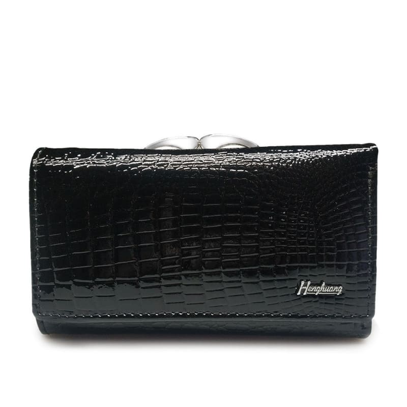 Stylish Black Leather Wallet with Crocodile Pattern for Wine Red Patent Leather Purse