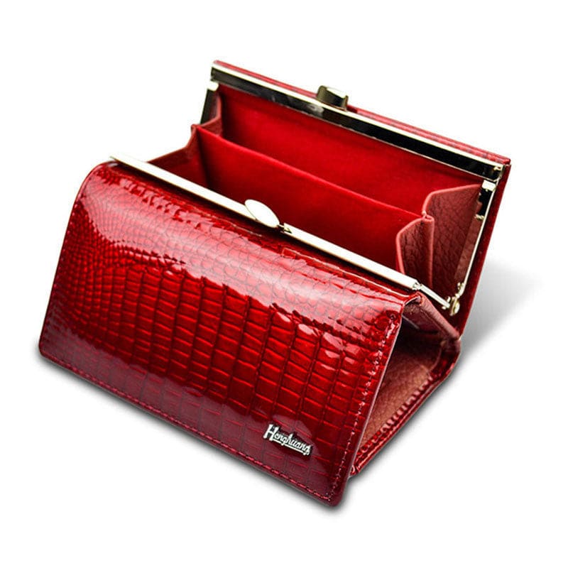 Wine Red Patent Leather Crocodile Print Purse