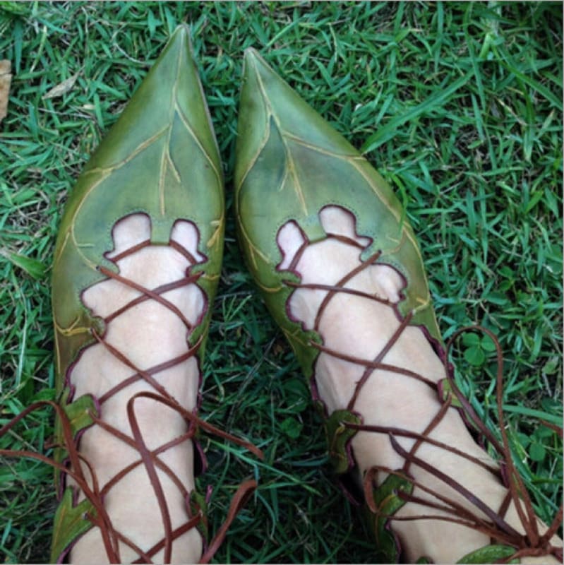 Ladies Pixie Fairy Leaf Design Pointed Toe Cosplay Flat