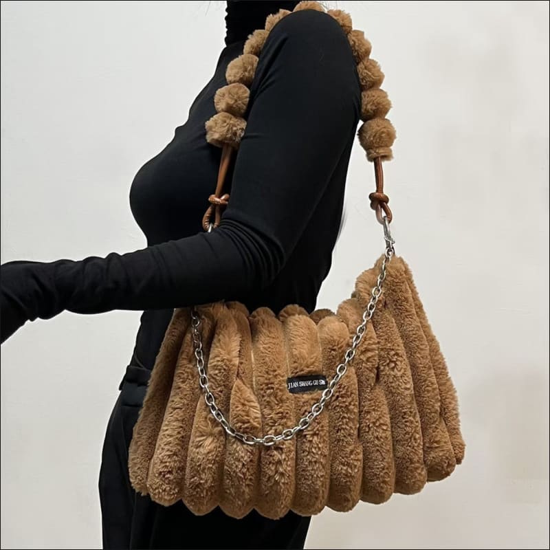 Ladies Plush Retro Crossbody Fur Bag with Soft Fur