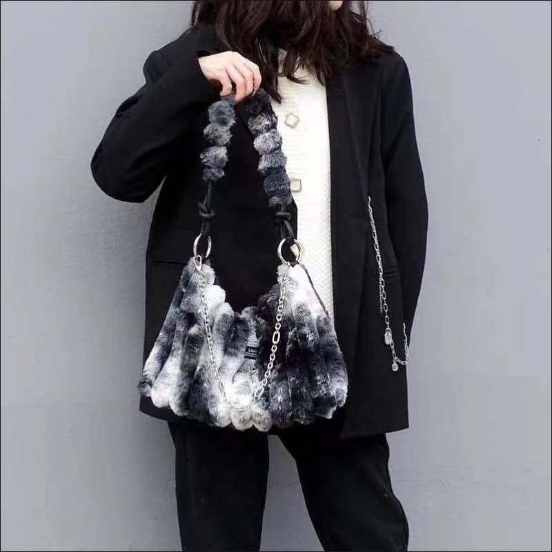 Handmade felted wool handbag with black and white ombre, perfect for a Ladies Plush Retro Crossbody.