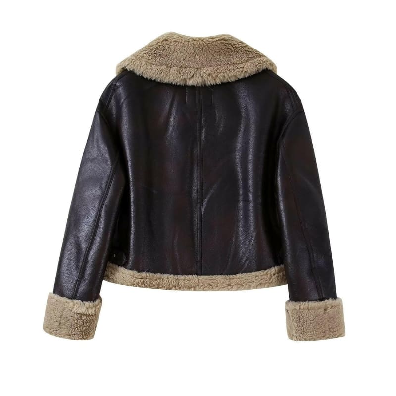 Ladies Retro Fur Double-Sided Short Motorcycle Jacket