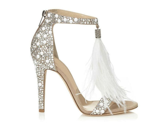 Rhinestone Wedding Shoes Sexy Feather Sandals