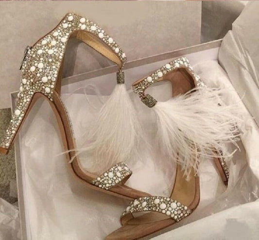 Rhinestone Wedding Shoes Sexy Feather Sandals