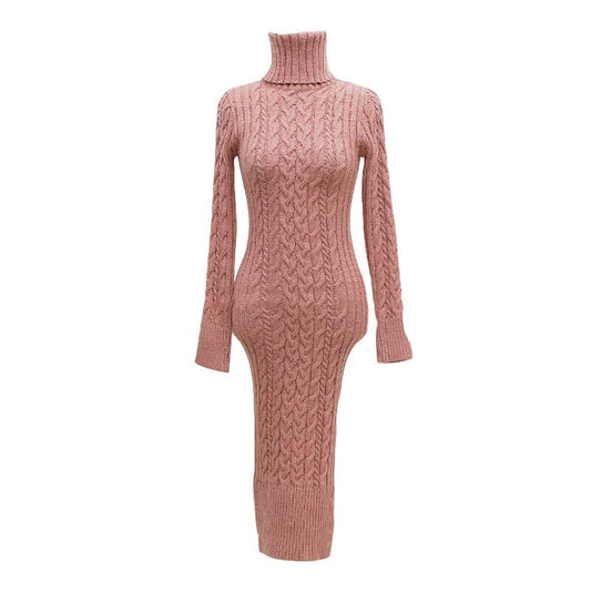 Ladies Roll Neck Knitted Figure Hugging Maxi Dress