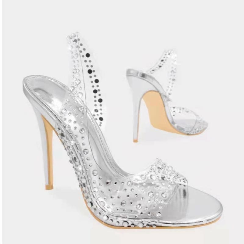 Ladies Sandals Summer Rhinestone Transparent High Heel