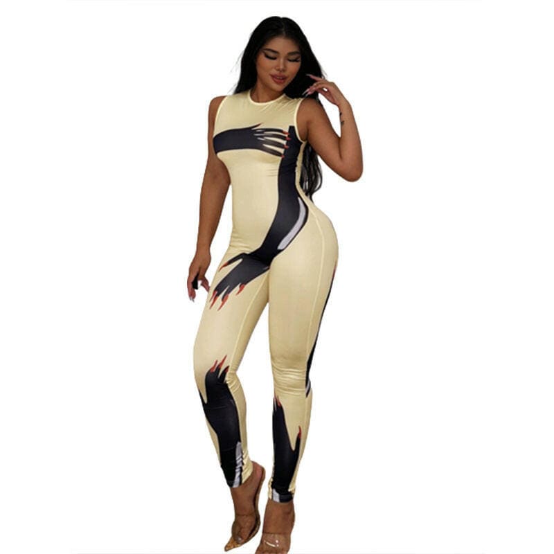 Ladies Skin Tight Jumpsuit Casual Crew Neck Sleeveless